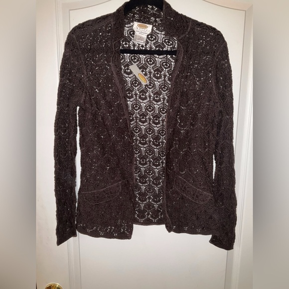 NWT—Talbots 100% Mercerized Cotton Crochet Cardigan/Topper, Black, Petite Small - Picture 1 of 2